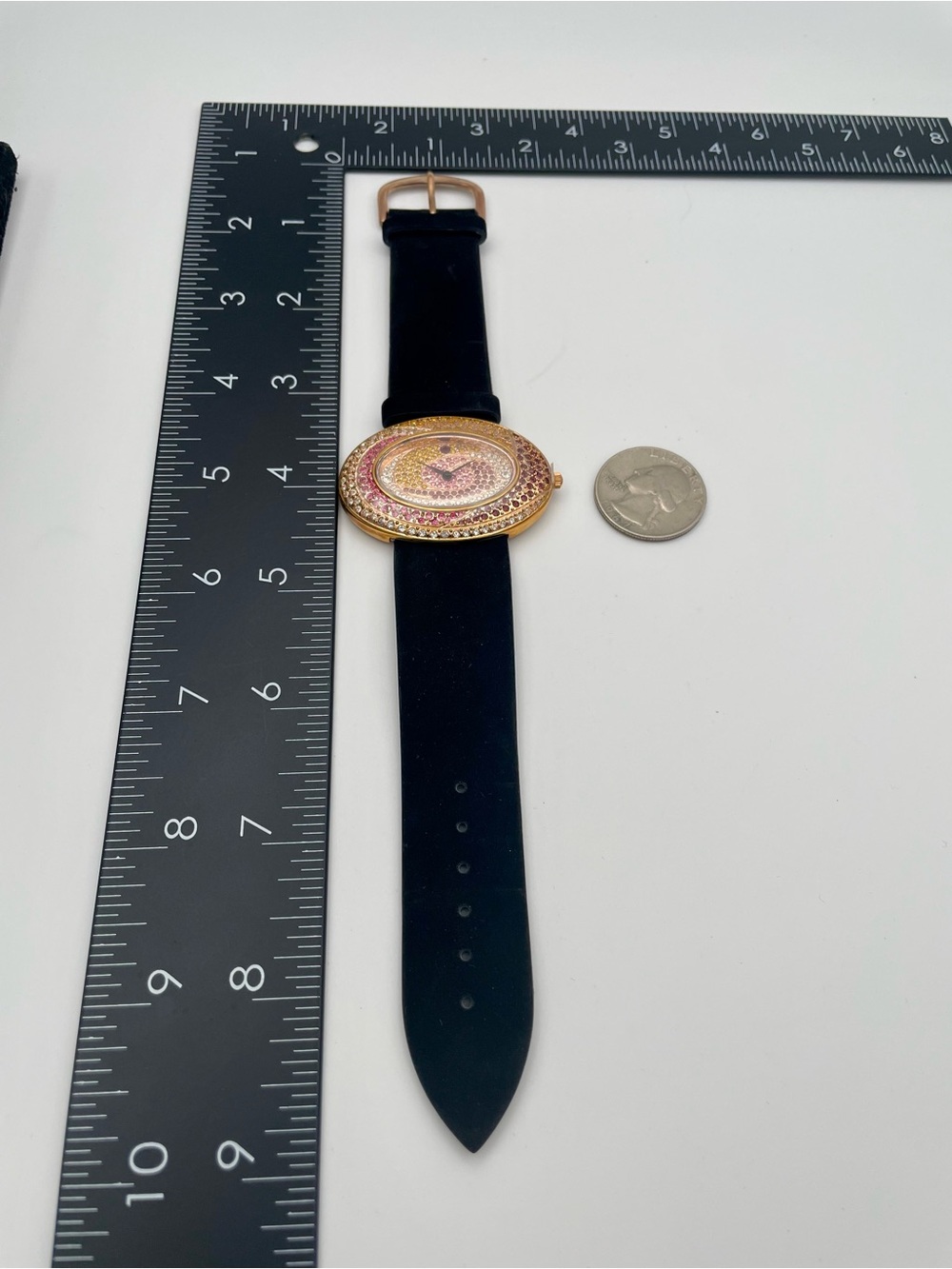 Suzanne Somers Gold-Tone Oval Crystal Watch with Pink, Purple and Clear Stones - Picture 6 of 10